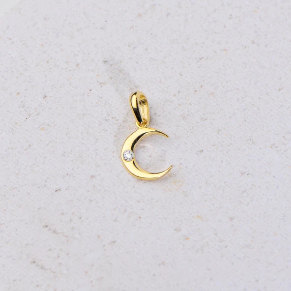 14 Ayar Altın Taşlı Ay Kolye Ucu 0,50 gr - Resim 2