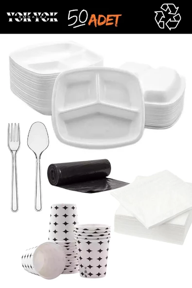 50 Adet 3 Gözlü Köpük Tabak/Tabildot Set