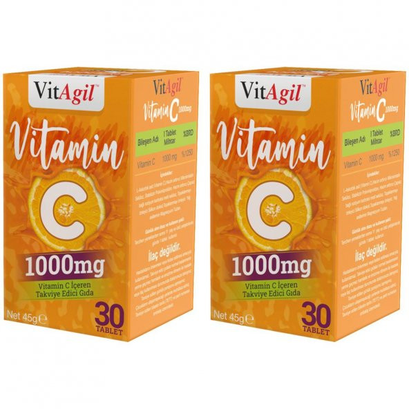 2 Adet VitAgil Vitamin C 1000 mg  30 Tablet