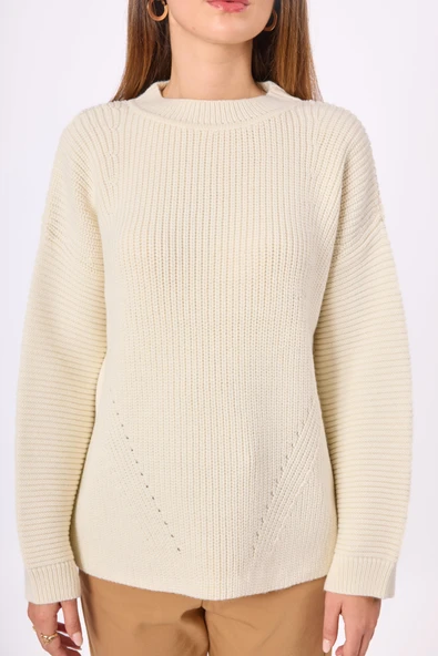 Peraluna Nikita Selanik Örgü Rahat Kesim Kadin Triko Kazak - Ekru - 5