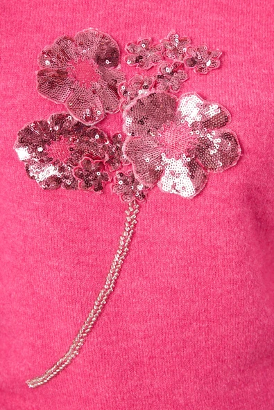 Peraluna Lorna Boncuk İşlemeli Kadın Triko Kazak - Fuşya - 6