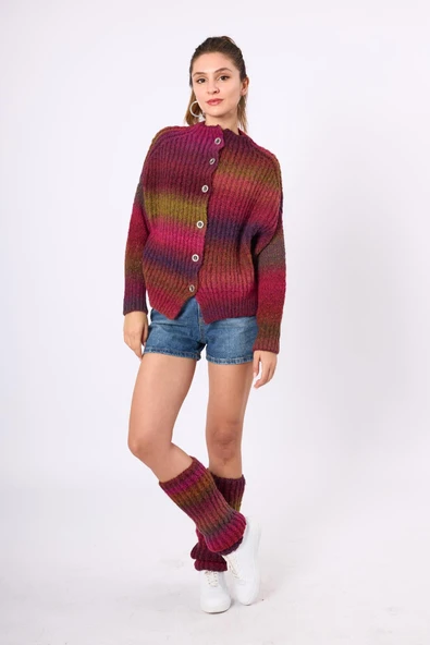 Peraluna Anabella Bol Kesim Kadın Triko Hırka - Bordo Melanj ürün görseli