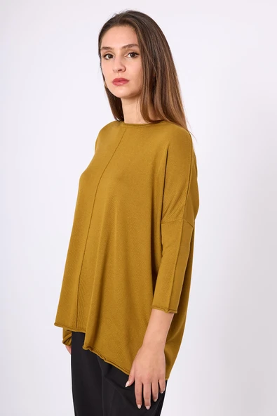 Peraluna Helion Bol Kesim Kadin Triko Kazak - Hardal - Resim 7