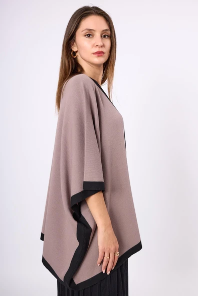 Peraluna Mary Kadın Triko Panço - Vizon - Resim 9