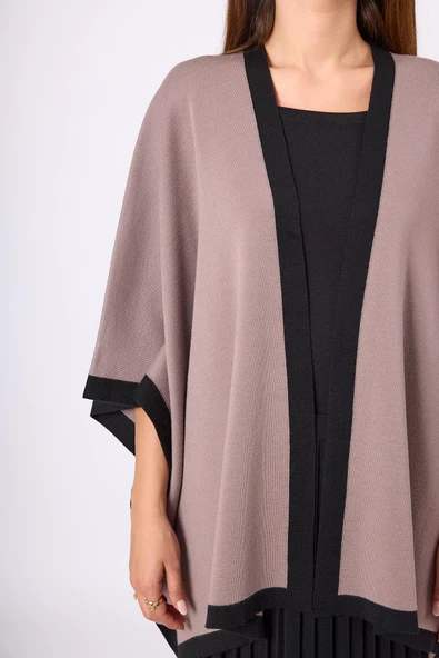 Peraluna Mary Kadın Triko Panço - Vizon - Resim 4