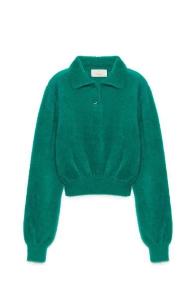 Peraluna Lucy Krop Kesim Polo Yaka Kadın Triko Bluz - Koyu Yeşil - Resim 9