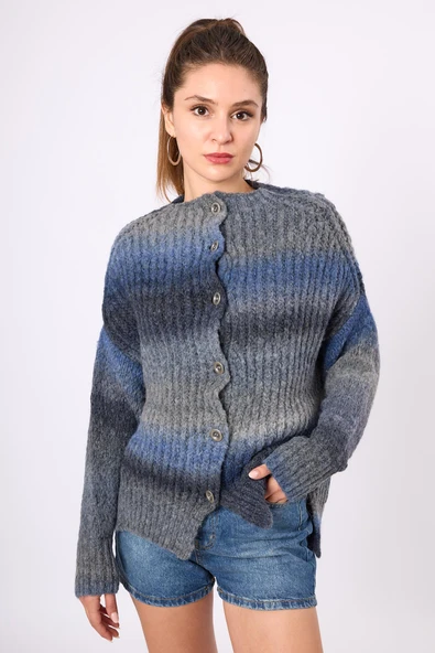 Peraluna Anabella Bol Kesim Kadın Triko Hırka - İndigo Melanj - 2