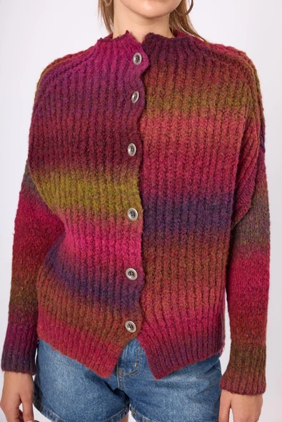 Peraluna Anabella Bol Kesim Kadın Triko Hırka - Bordo Melanj - Resim 4