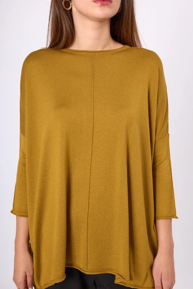 Peraluna Helion Bol Kesim Kadin Triko Kazak - Hardal - Resim 6