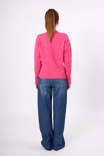 Peraluna Lorna Boncuk İşlemeli Kadın Triko Kazak - Fuşya - 7