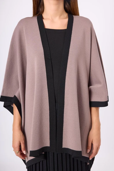 Peraluna Mary Kadın Triko Panço - Vizon - Resim 5