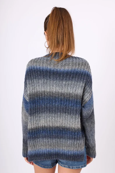 Peraluna Anabella Bol Kesim Kadın Triko Hırka - İndigo Melanj - 10