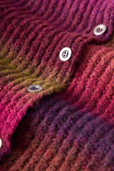 Peraluna Anabella Bol Kesim Kadın Triko Hırka - Bordo Melanj - Resim 5