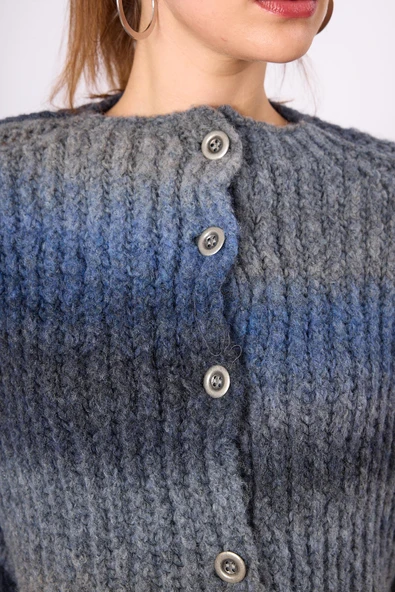 Peraluna Anabella Bol Kesim Kadın Triko Hırka - İndigo Melanj - 3