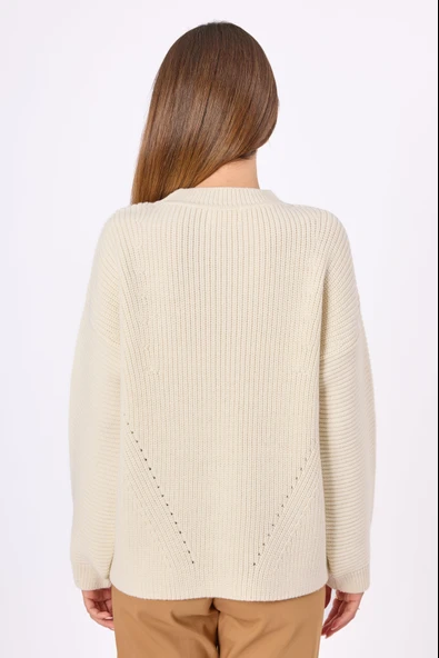 Peraluna Nikita Selanik Örgü Rahat Kesim Kadin Triko Kazak - Ekru - 8