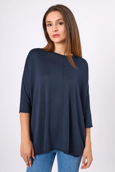 Peraluna Helion Bol Kesim Kadin Triko Kazak - Lacivert - Resim 2
