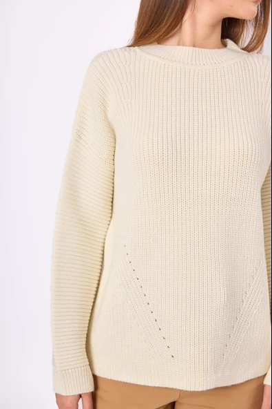 Peraluna Nikita Selanik Örgü Rahat Kesim Kadin Triko Kazak - Ekru - 3