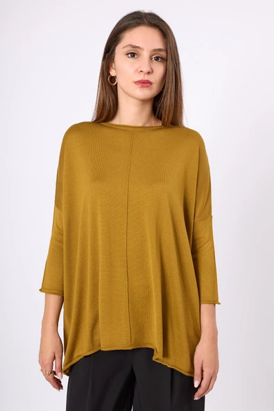 Peraluna Helion Bol Kesim Kadin Triko Kazak - Hardal - Resim 2