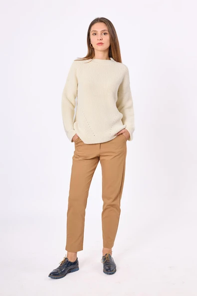 Peraluna Nikita Selanik Örgü Rahat Kesim Kadin Triko Kazak - Ekru
