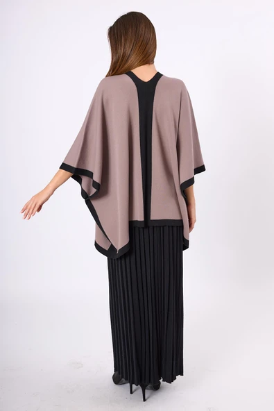 Peraluna Mary Kadın Triko Panço - Vizon - Resim 8