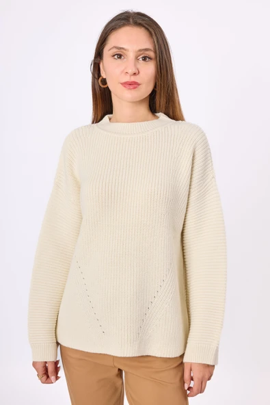 Peraluna Nikita Selanik Örgü Rahat Kesim Kadin Triko Kazak - Ekru - 2