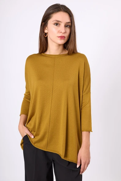 Peraluna Helion Bol Kesim Kadin Triko Kazak - Hardal - Resim 5