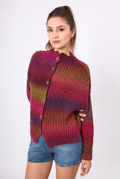 Peraluna Anabella Bol Kesim Kadın Triko Hırka - Bordo Melanj - Resim 7