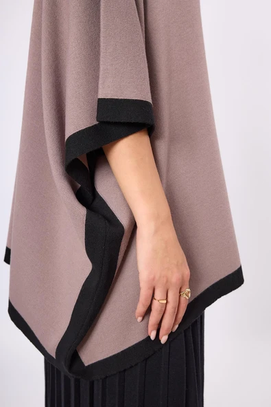 Peraluna Mary Kadın Triko Panço - Vizon - Resim 6