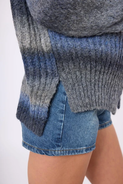 Peraluna Anabella Bol Kesim Kadın Triko Hırka - İndigo Melanj - 4