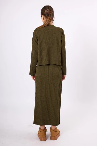 Peraluna Molly Omuzu Düğmeli Kadın Triko Kazak - Koyu Yeşil Melanj - 8