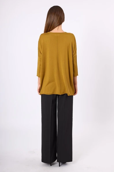 Peraluna Helion Bol Kesim Kadin Triko Kazak - Hardal - Resim 8