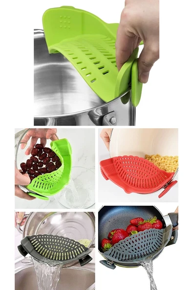 Klipsli Silikon Tava Tencere Makarna Noodle Süzgeç Esnek Pratik Mandallı Makarna Süzgeç - 4