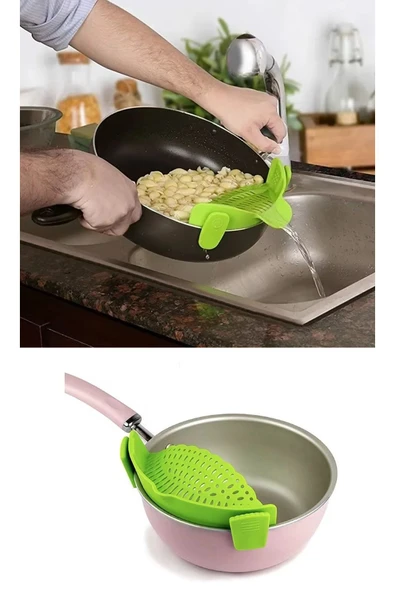 Klipsli Silikon Tava Tencere Makarna Noodle Süzgeç Esnek Pratik Mandallı Makarna Süzgeç - 5