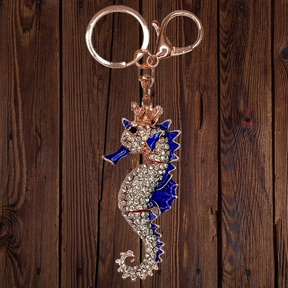 Mavi Kristal Taşlı Denizatı Anahtarlık - Resim 4