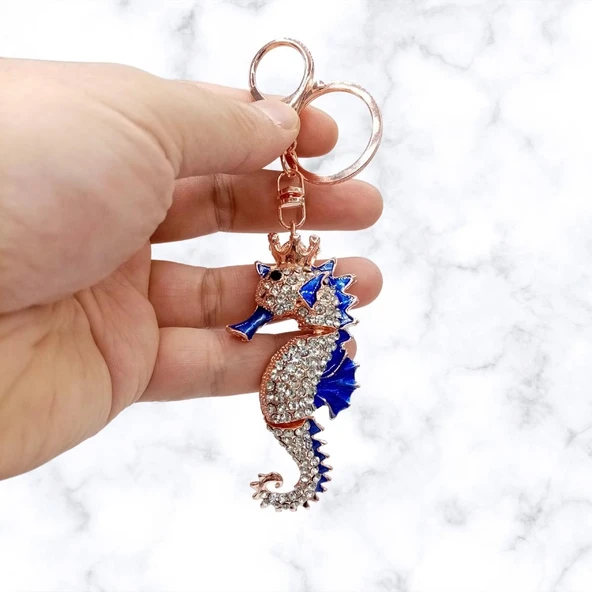 Mavi Kristal Taşlı Denizatı Anahtarlık - Resim 2