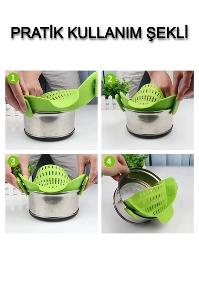 Klipsli Silikon Tava Tencere Makarna Noodle Süzgeç Esnek Pratik Mandallı Makarna Süzgeç - 3
