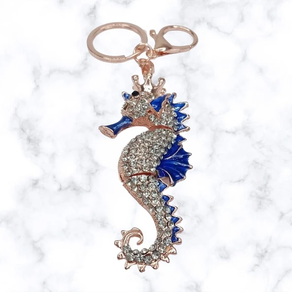 Mavi Kristal Taşlı Denizatı Anahtarlık - Resim 5