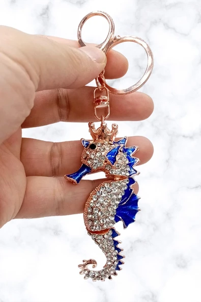 Mavi Kristal Taşlı Denizatı Anahtarlık - Resim 7