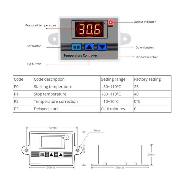 XH-W3002 Dijital Termostat Sıcaklık Kontrol Cihazı 220V 1500W, Kuluçka Termostat - 3