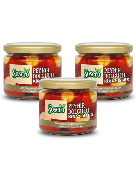 Sosero Peynir Dolgulu Kiraz Biber 3 x 290 gr Cam Kavanoz ürün görseli 1