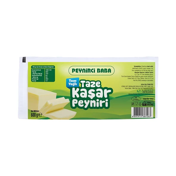 Peynirci Baba Tam Yağlı Taze Kaşar Peyniri 600 gr