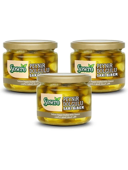Sosero Peynir Dolgulu Balık Biber 3 x 290 gr Cam Kavanoz ürün görseli 1