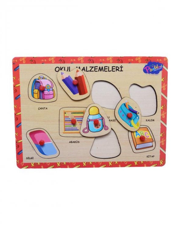 PlayWood Ahşap Tutmalı Okul Malzemeleri Yapboz