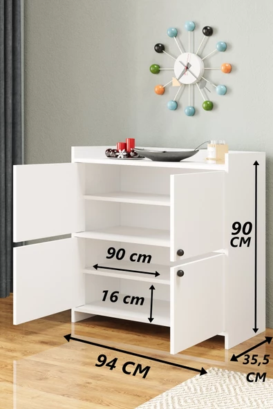 AE-3060 FORUM BEYAZ 4 KAPAKLI, 4 RAFLI, AYAKKABILIK, ÇOK AMAÇLI DOLAP, KAHVE KÖŞESİ, BALKON, BANYO, - 3