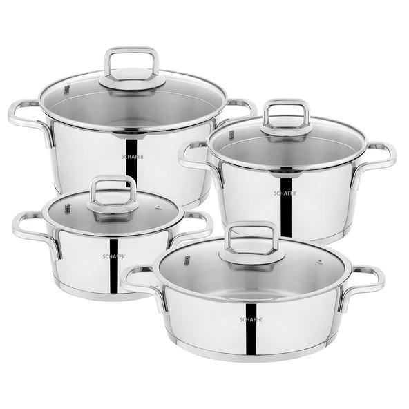 Schafer New Stahl Çelik Tencere Seti 8 Parça-Inox - 2