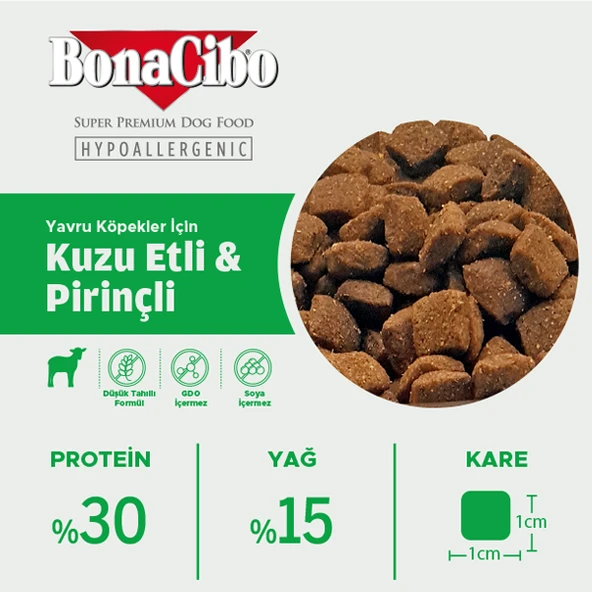BonaCibo Puppy Lamb & Rice Kuzu Etli ve Pirinçli Yavru Köpek Maması 3 kg - 5