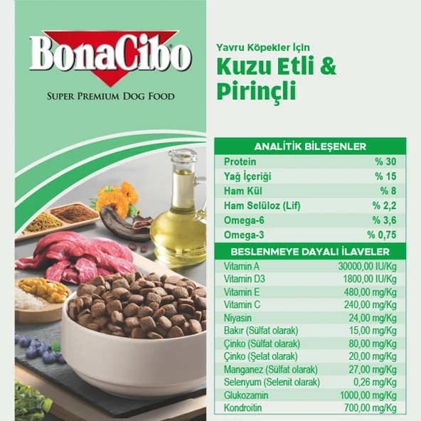 BonaCibo Puppy Lamb & Rice Kuzu Etli ve Pirinçli Yavru Köpek Maması 3 kg - 3