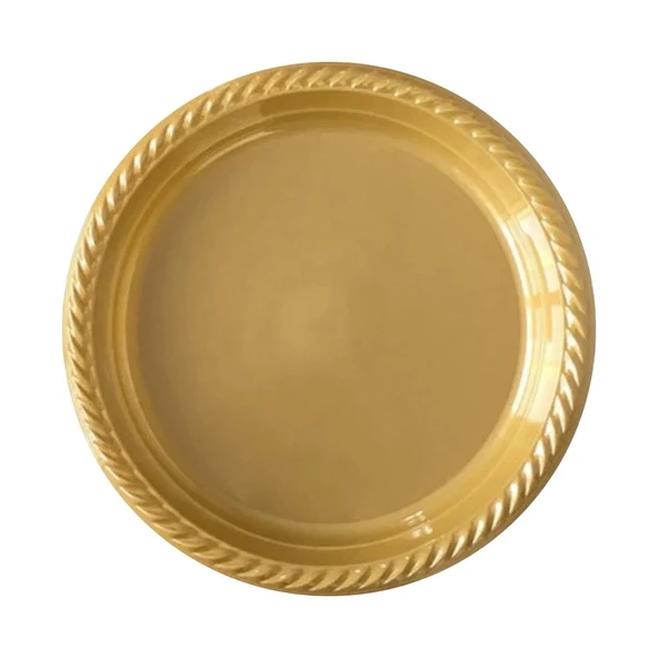Kullan At Altın Renkli Parti Davet Plastik Tabak - 22 Cm. - 25 Adetlik 5 Paket - 3