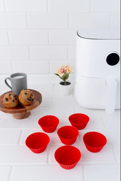6lı Airfryer Silikon Kek Muffin Kalıbı ve Pasta Süsleme Şablonu, Kahve, Tatlı Şekillendirici Süsleme Aparatı İkili Set - 4