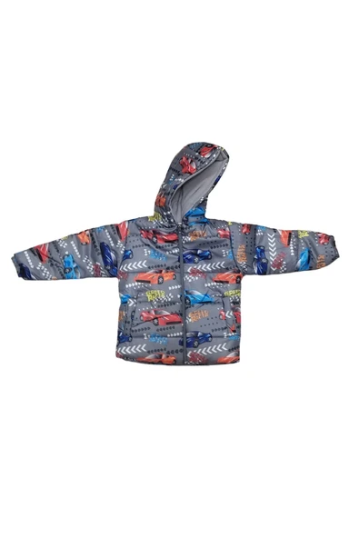Life For Moda Erkek Çocuk Araba Desenli İçi Polar Astarlı Kapüşonlu Su Geçirmez Mont - 2